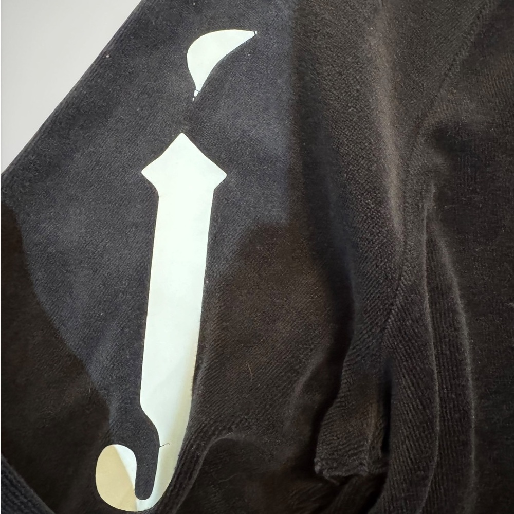 Juicy Couture x Urban Outfitters Black Velour Cropped Hoodie Gothic Print Zip Up - Picture 10 of 14